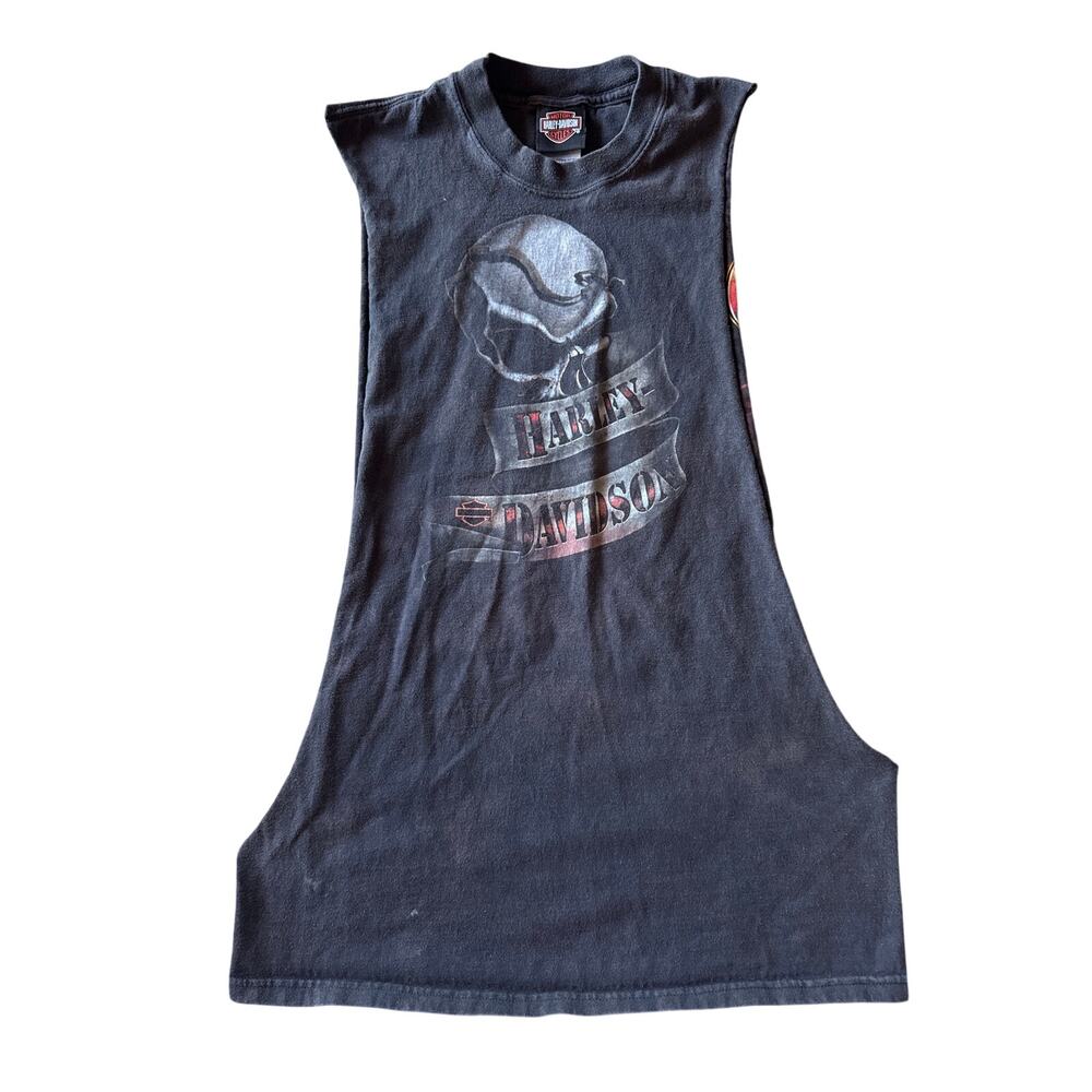 Vintage ‘06 Harley Davidson Mesa, AZ USA Made Faded Black M Chopped Sleeveless